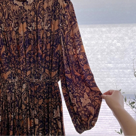Ulla Johnson New York Wilhemina Gathered Printed Dress Purple Beige Celestial P - Picture 7 of 9